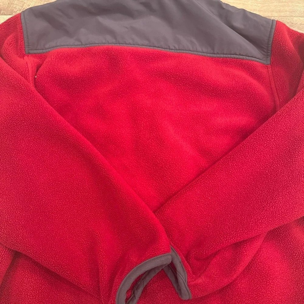 Lands' End Fleece Zip Front Jacket Zip Pockets Nylon Toggle Men's Sz M 38-40 Red